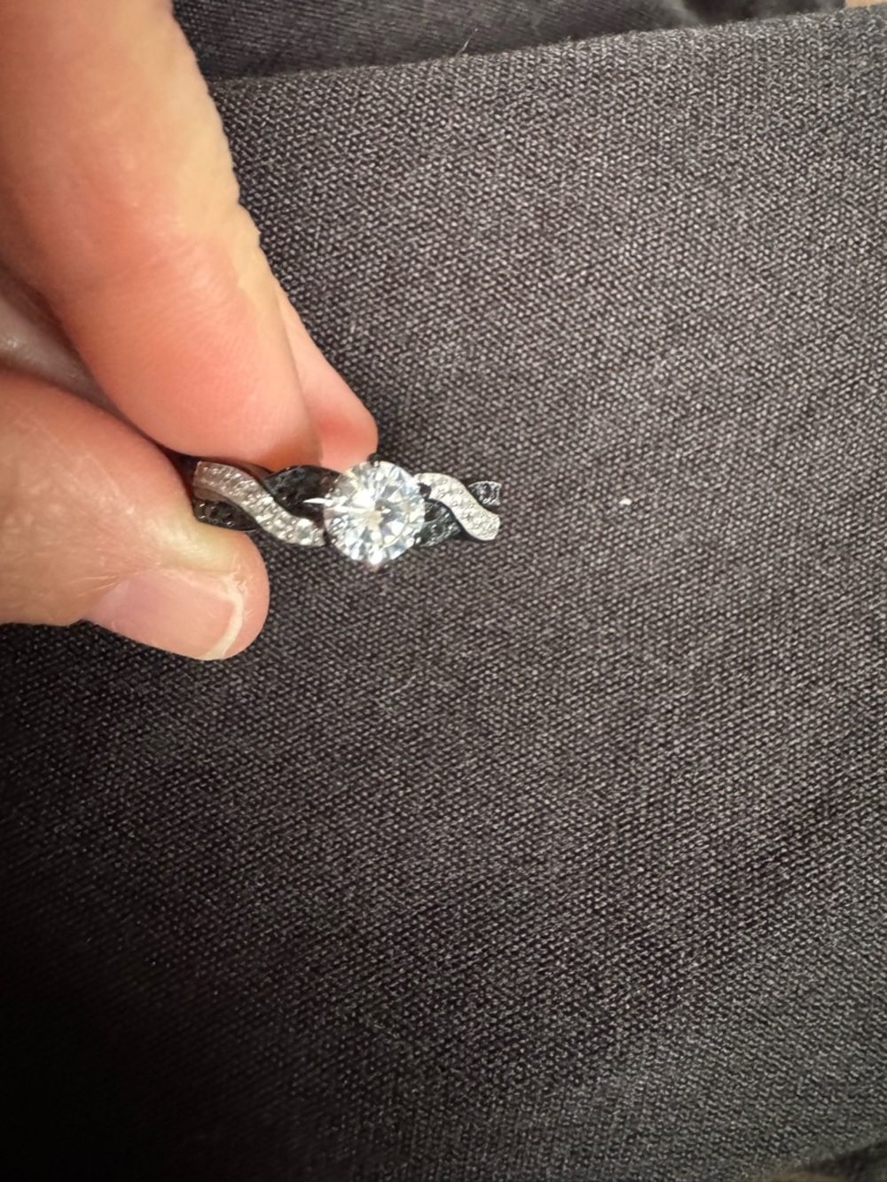 Black Twist Solitaire Engagement Ring with Clear Center Stone